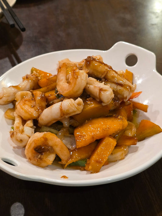極醇XO醬南瓜爽脆 Stir Fried Prawn, Squid & Pumpkin w/ XO Sauce