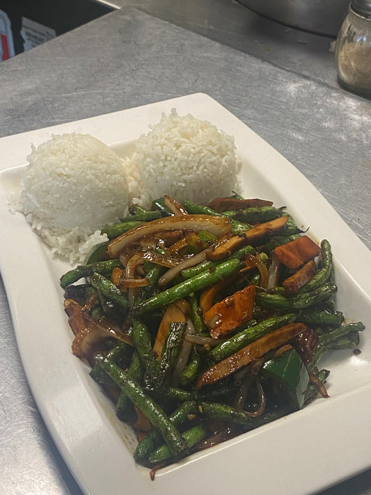 醬爆尖椒四季豆豆乾飯 Stir Fried String Bean, Dried Tofu & Jalapeno Rice Plate