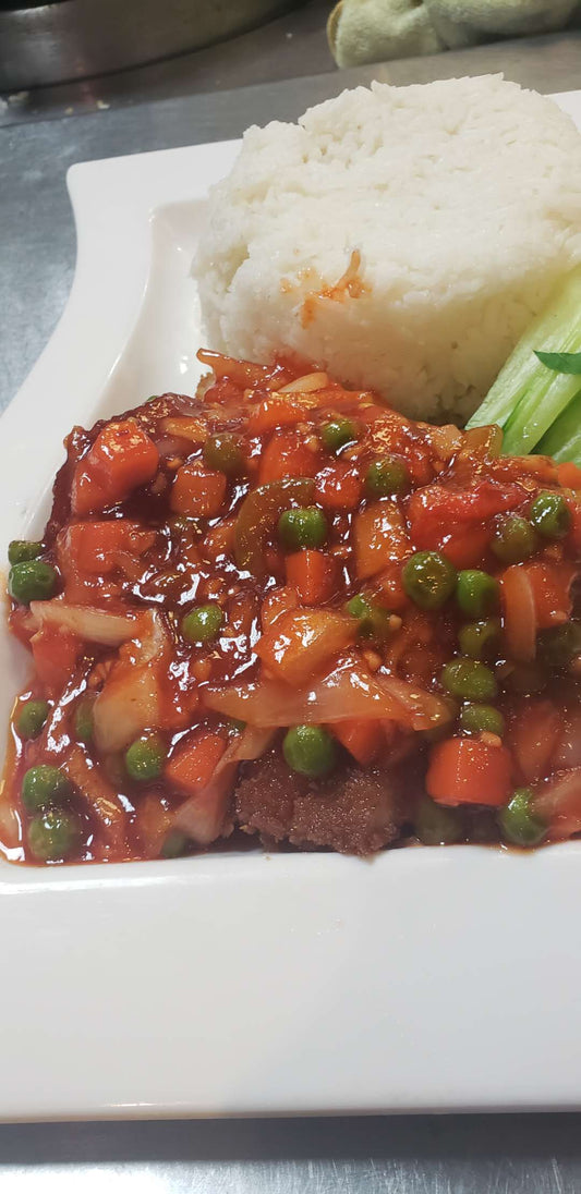辣汁脆皮雞扒飯 Crispy Chicken w/ Spicy Sauce Rice Plate